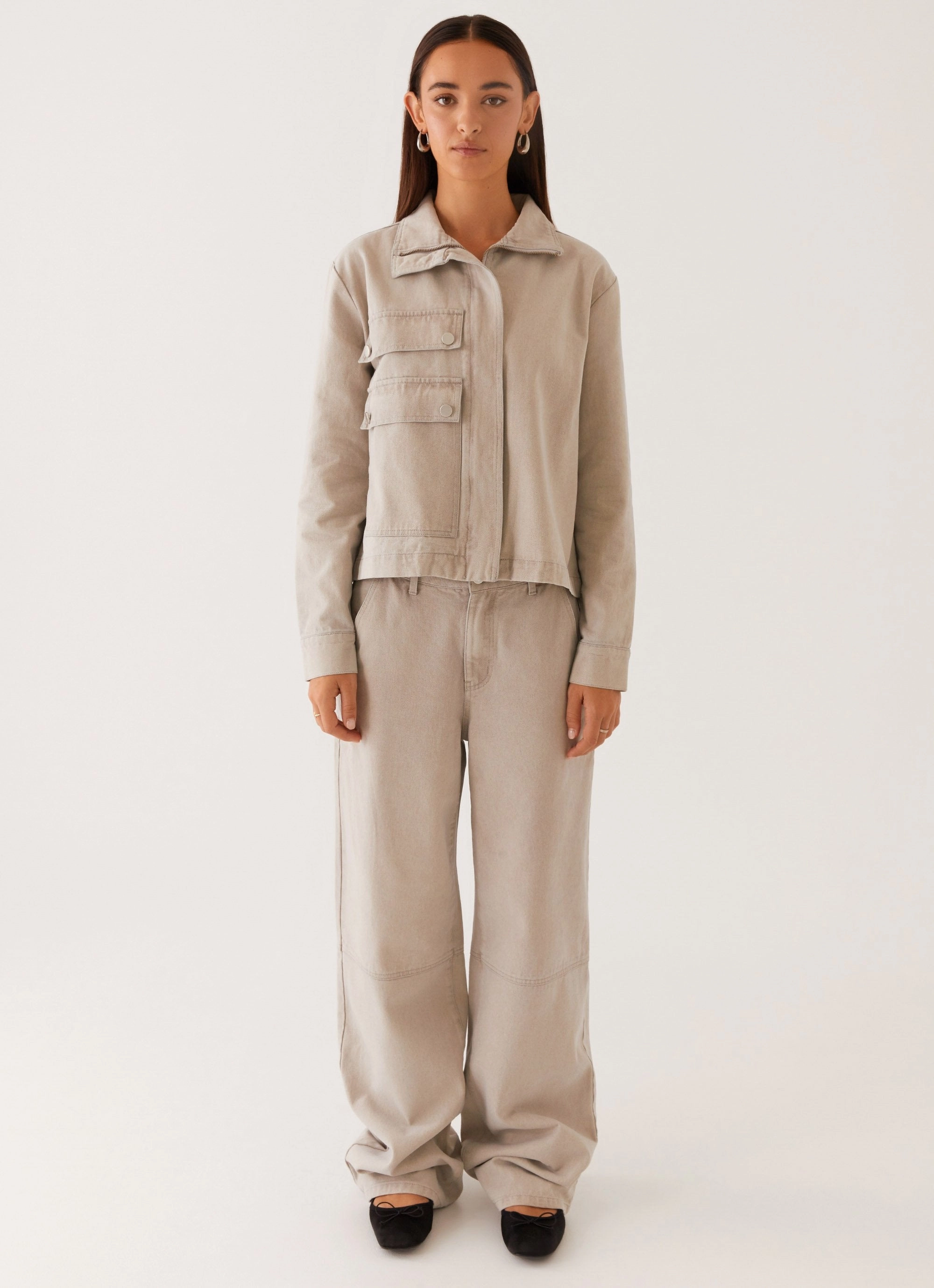 Light Reflective Zippers Bonded Fabric Milani Denim Jacket - Grey