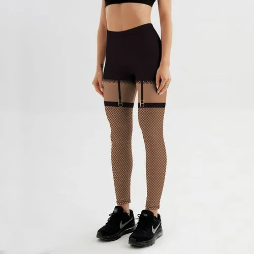 3D Digital Style Leggings For Women Black Detachable Mesh