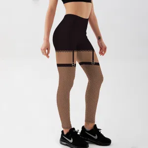 3D Digital Style Leggings For Women Black Detachable Mesh