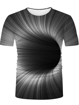 3D Vertigo Print Men's Graphic Tee Shirt - Vibrant Optical Illusion Round Neck Top