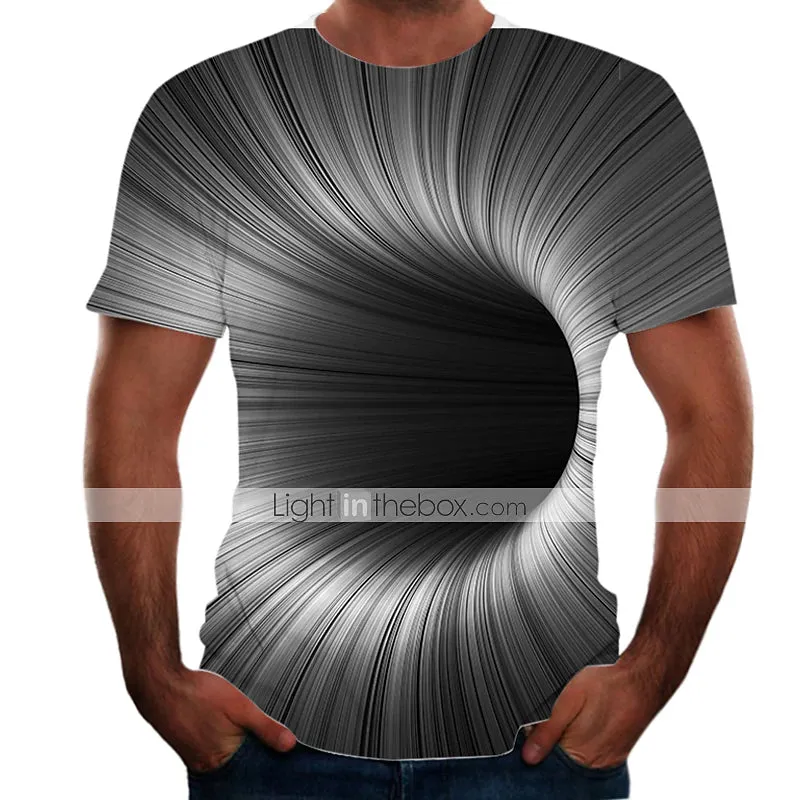 3D Vertigo Print Men's Graphic Tee Shirt - Vibrant Optical Illusion Round Neck Top