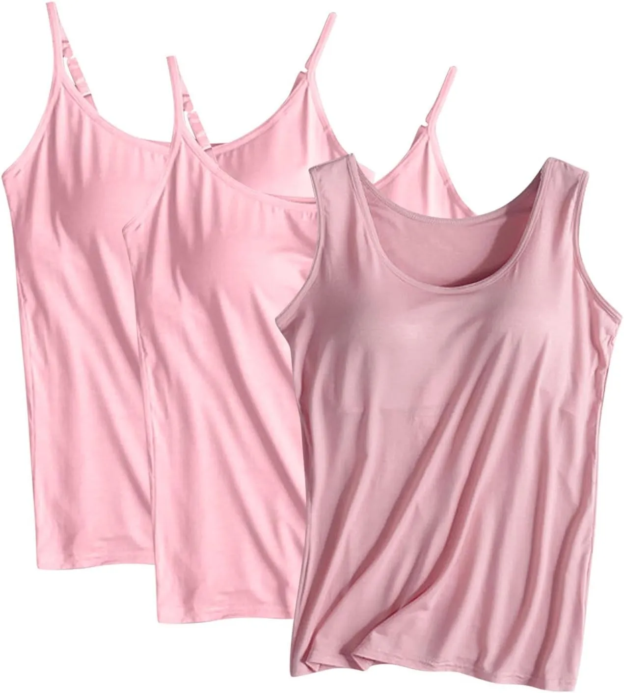 3Pcs Built-in Bra T-Shirt for Women with Padded Bra Workout Yoga Tops Short Sleeves/Sleeveless Cotton Pajama Shirts