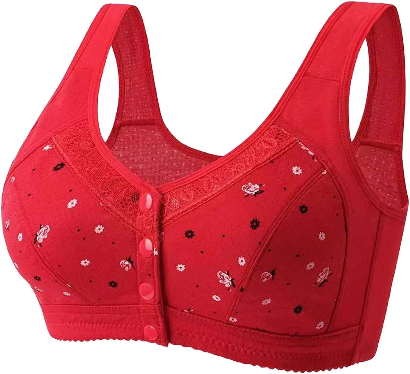 3Pcs Daisy Bras for Older Women No Underwire Front Side Buckle Lace Edge Bras Seamless Plus Size Breathable Bralettes