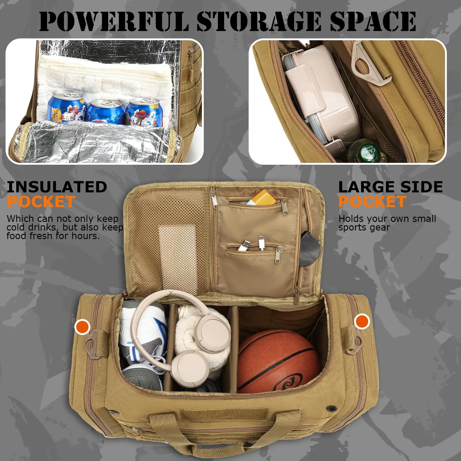 45L Gym Bag for Men & Women, Tactical Military Duffle Bag for Travel Weekender Gym Workout Deployment， Large Sports Bag for Hockey Football Baseball Soccer Basketball & Team training