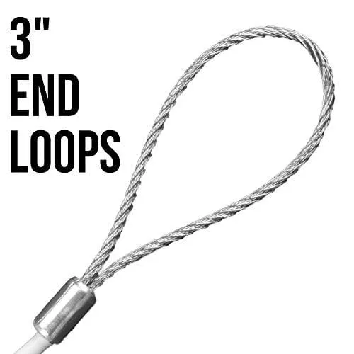 47-foot Replacement Tennis Net Cable with 3" Rope End Loops – For Standard Size Tennis Courts & Select Racquet Sports by Crown Sporting Goods (White)