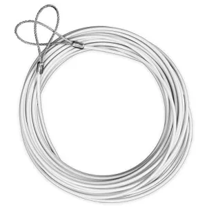 47-foot Replacement Tennis Net Cable with 3" Rope End Loops – For Standard Size Tennis Courts & Select Racquet Sports by Crown Sporting Goods (White)