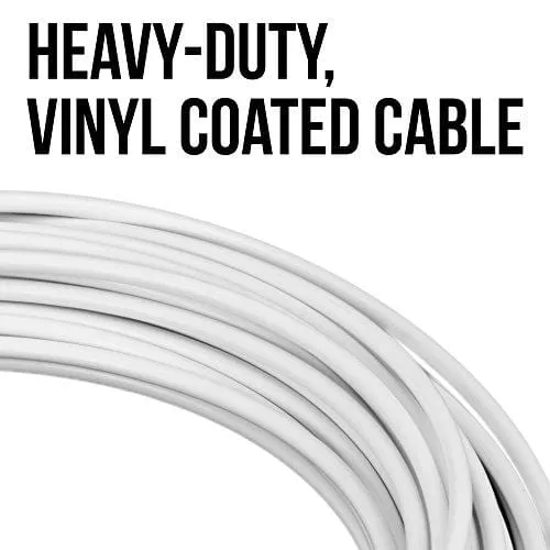 47-foot Replacement Tennis Net Cable with 3" Rope End Loops – For Standard Size Tennis Courts & Select Racquet Sports by Crown Sporting Goods (White)