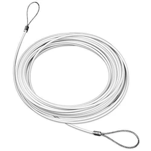 47-foot Replacement Tennis Net Cable with 3" Rope End Loops – For Standard Size Tennis Courts & Select Racquet Sports by Crown Sporting Goods (White)