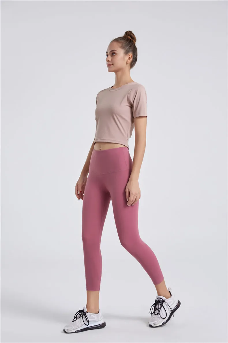 5 Colors Yoga Short Sleeves Solid Color Bare Navel Open Back Yoga Jacket Women Practice Quick Dry Fitness T Shirt