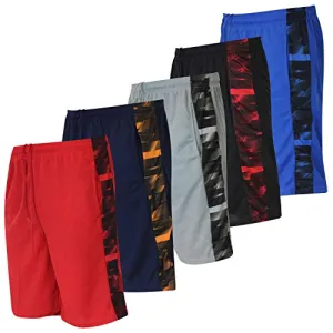 5 Pack: Big Boys Youth Clothing Knit Mesh Active Athletic Performance Basketball Soccer Lacrosse Tennis Exercise Summer Gym Golf Running Teen Shorts -Set 4- XL (16/18)