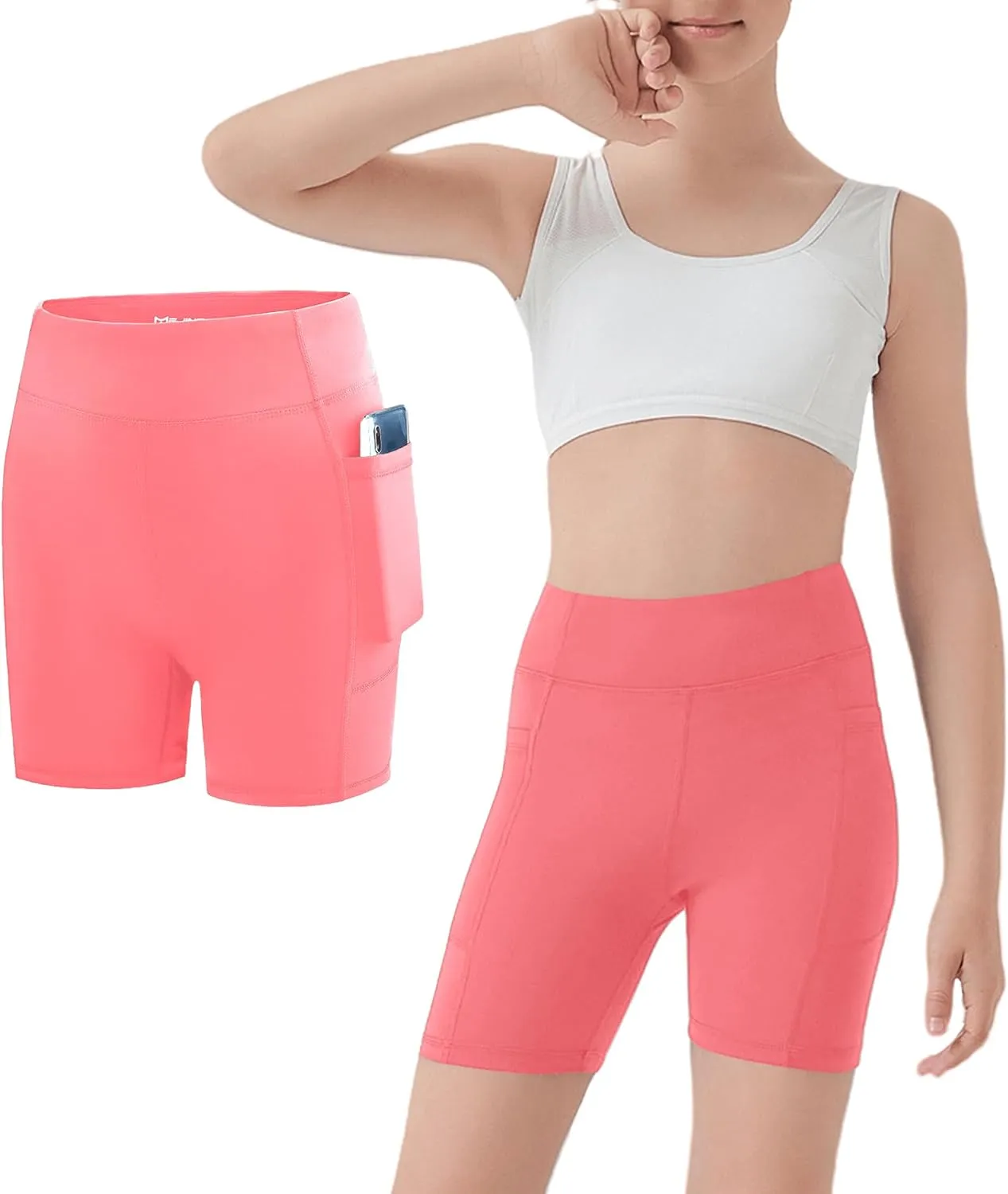 5" Girls Volleyball Shorts with Pockets, Kids Biker Athletic Spandex Running Cheer Dance Yoga Gymnastics Shorts