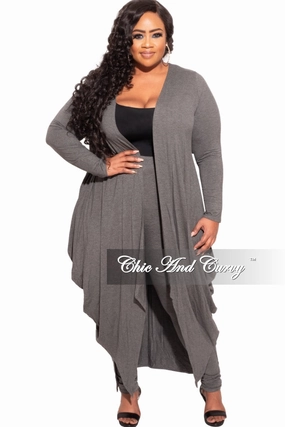 *Final Sale Plus Size 2-pc Set Duster and Leggings in Charcoal AdjustableTabs