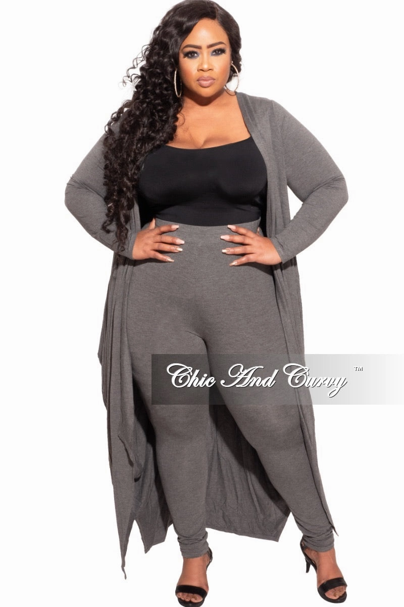 *Final Sale Plus Size 2-pc Set Duster and Leggings in Charcoal Form Fitting TailoredSilhouette