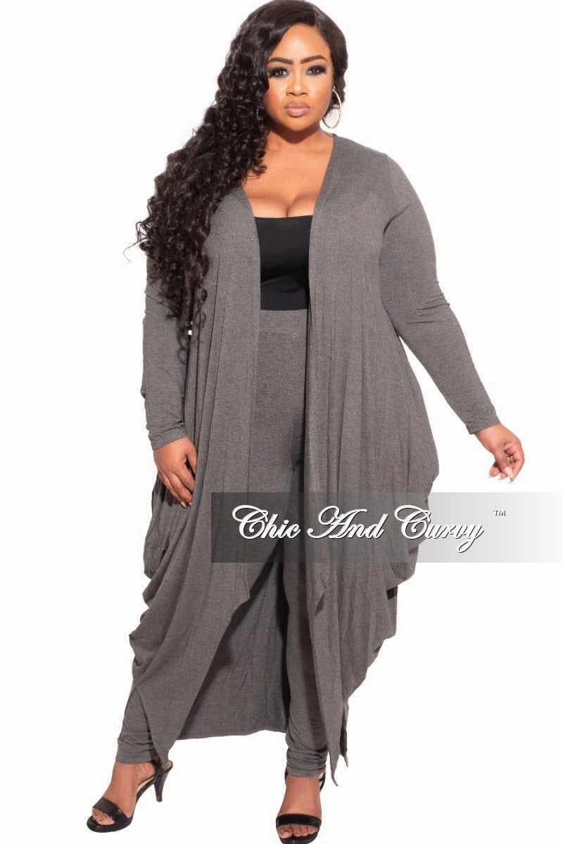 Anti Pilling Fabric *Final Sale Plus Size 2-pc Set Duster and Leggings in Charcoal