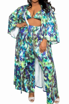 *Final Sale Plus Size 4-pc PlaySuit Set - Duster, Pants, Top, Bottoms Comfy Essentials Wear Versatile staple