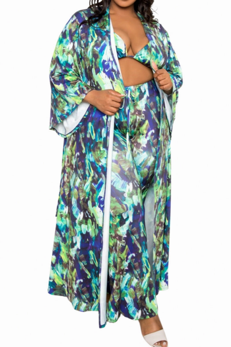 Day Ready Unisex style *Final Sale Plus Size 4-pc PlaySuit Set - Duster, Pants, Top, Bottoms