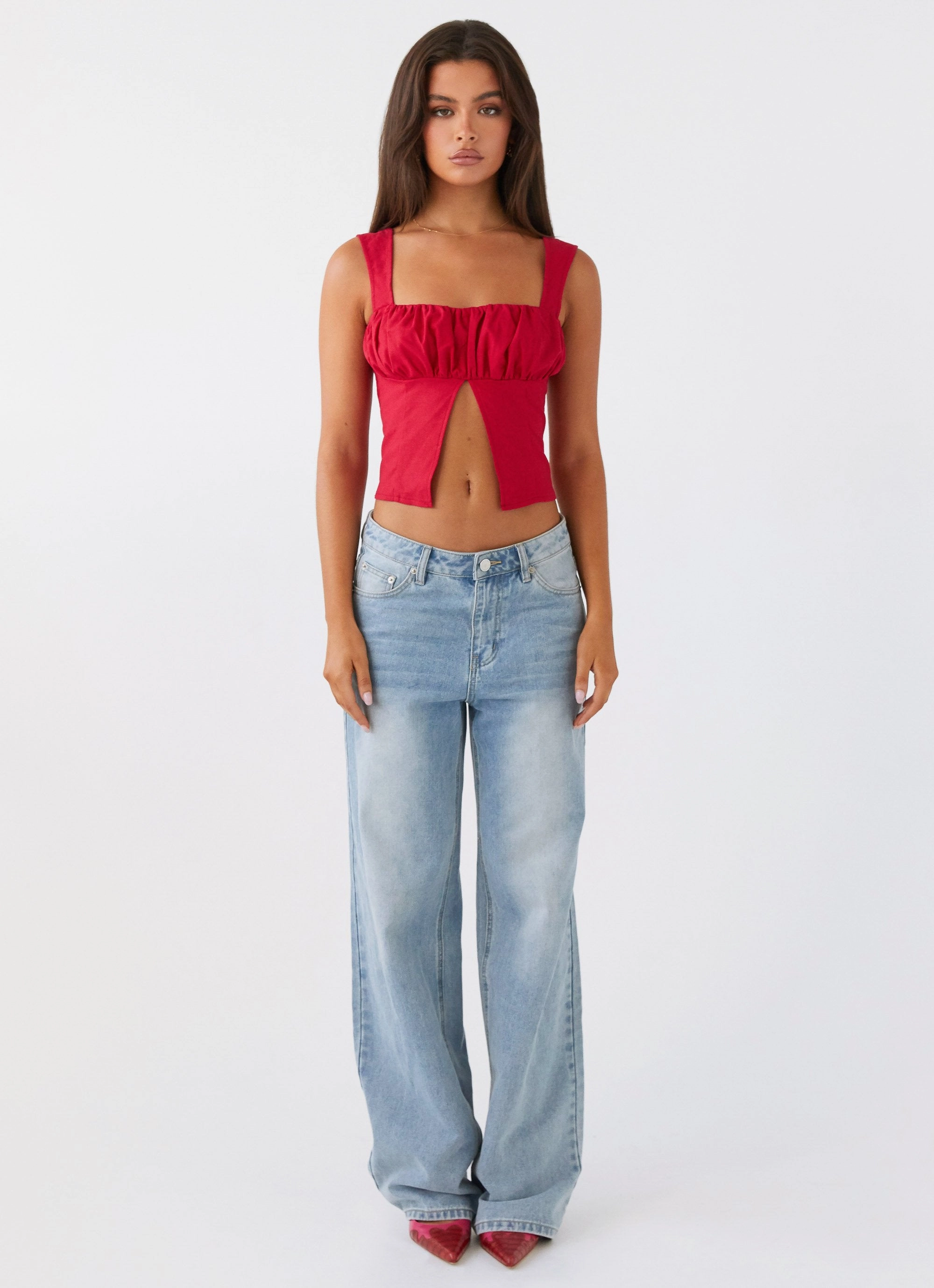 ReinforcedArmholes HiddenStoragePocket A Poet's Notes Linen Top - Red