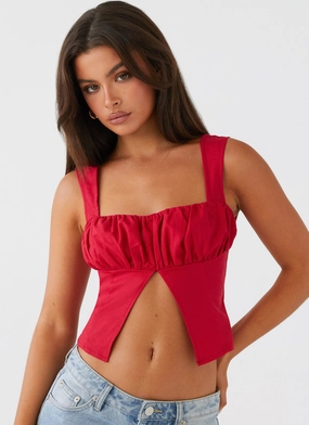Brushed Interior A Poet's Notes Linen Top - Red