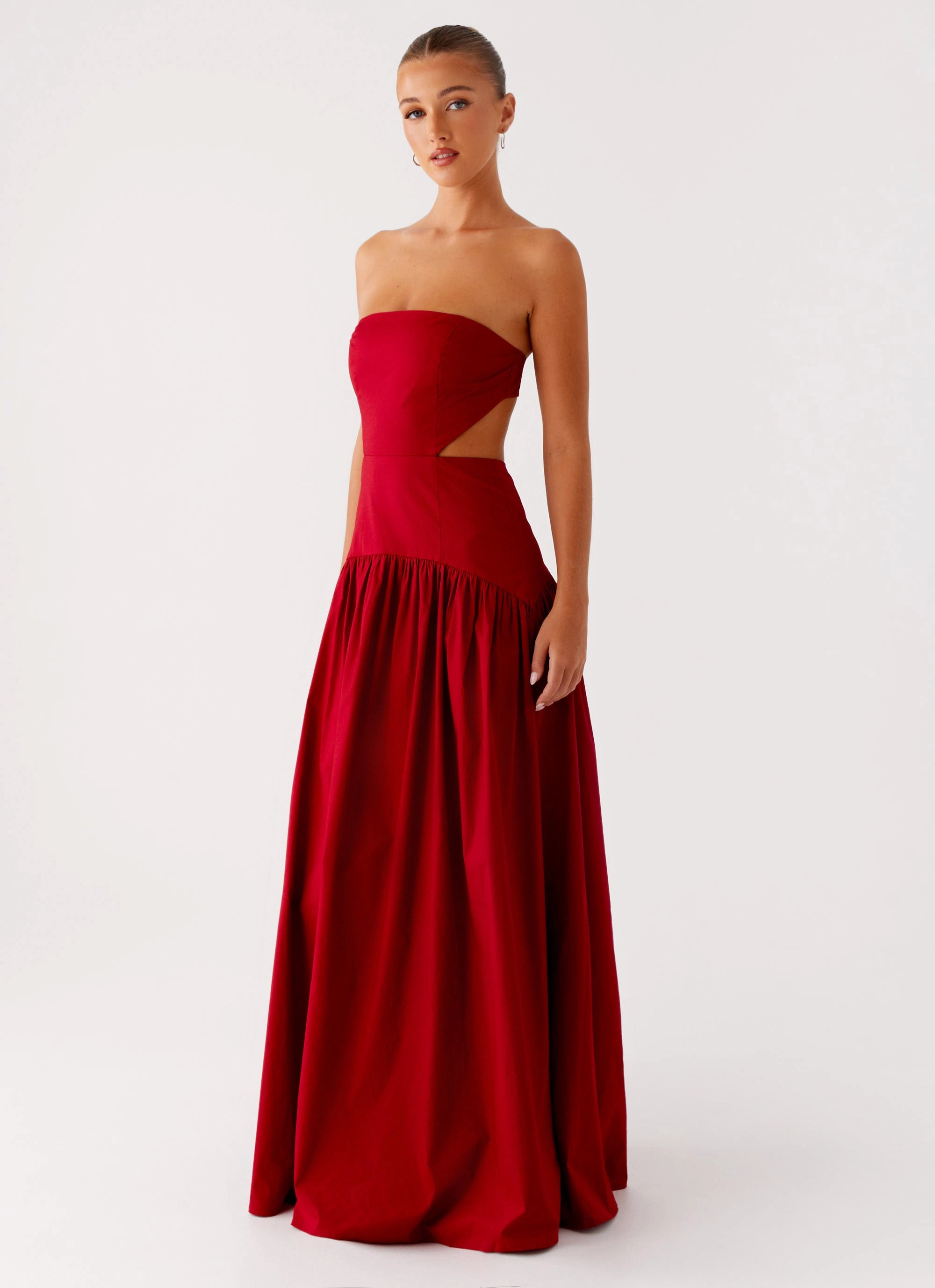 Aamari Maxi Dress - Red Chic Tailoring Waist Relax Cut