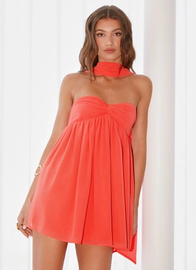 Tiered-Skirt Quick Outfit Saturn Mini Dress - Coral