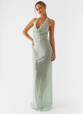 Boho Aesthetic Bohemian style Above the Clouds Cowl Maxi Dress - Green