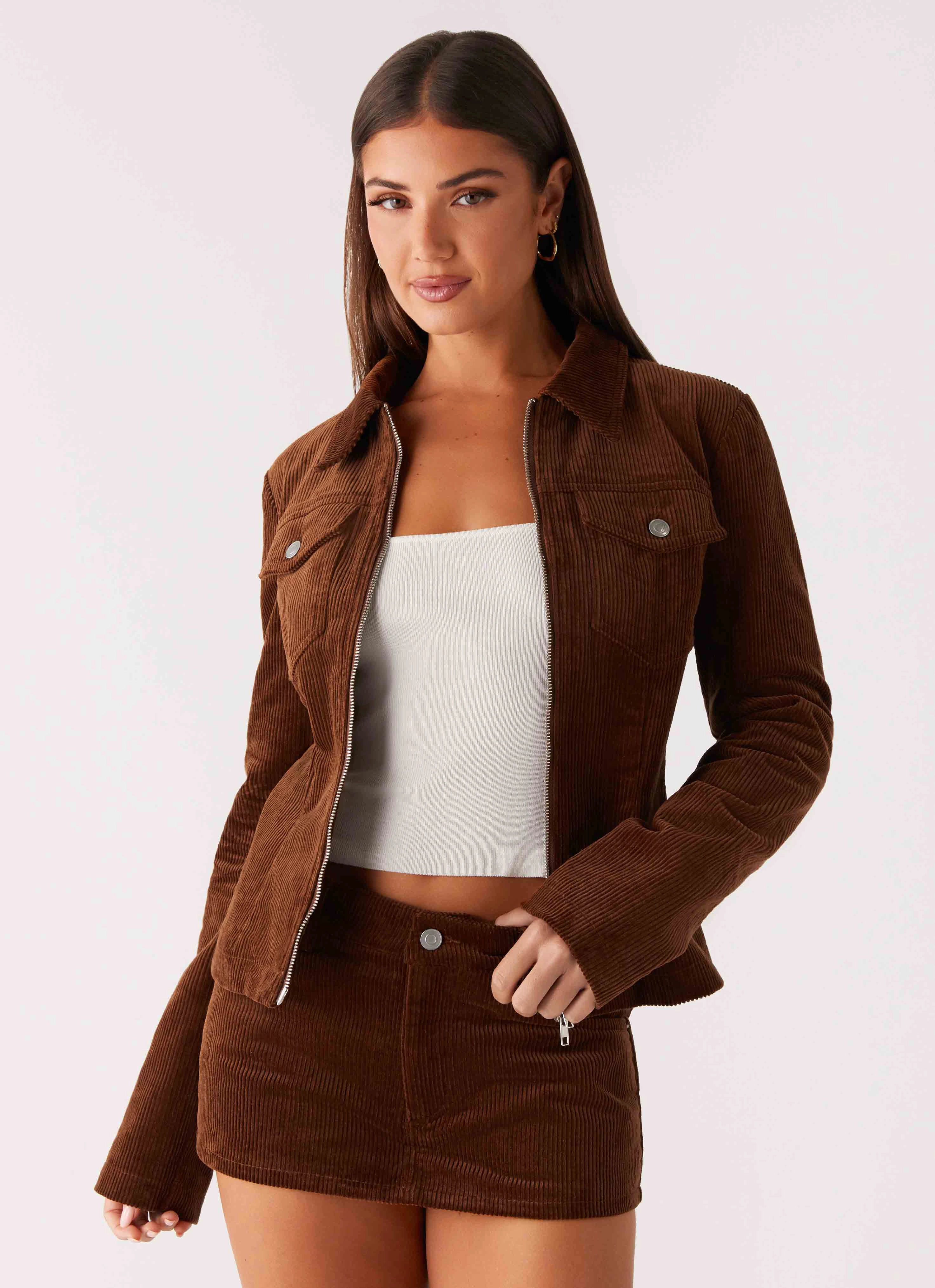 Transitional Layer Classic Casual Look Taliyah Cord Jacket - Walnut