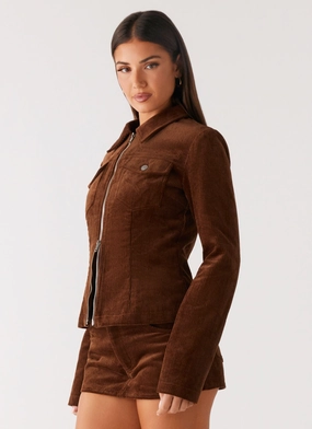 Taliyah Cord Jacket - Walnut Compact Travel Friendly Stretch Panels
