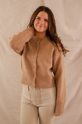 Totally Smitten Cardigan-Taupe High Stretch Fabric Shape Retention Fabric