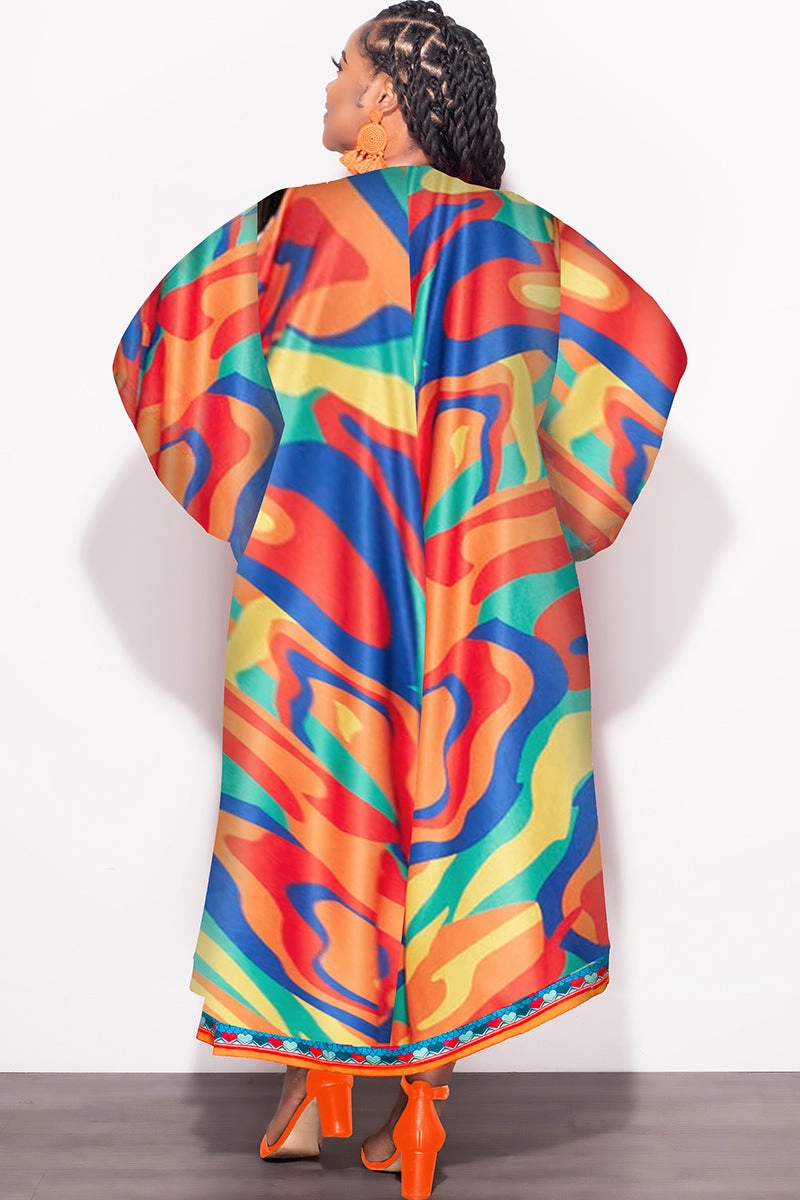 OrganicCottonBlend Final Sale Plus Size 2pc Set Duster & Shorts in Yellow Mixed Print