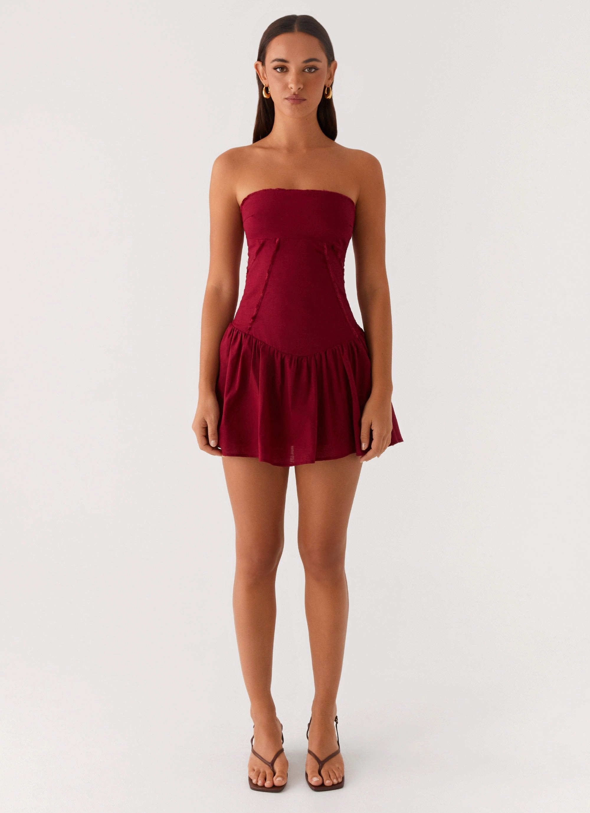 Chic and Cozy Wear Easy Comfort Larnie Linen Mini Dress - Deep Red