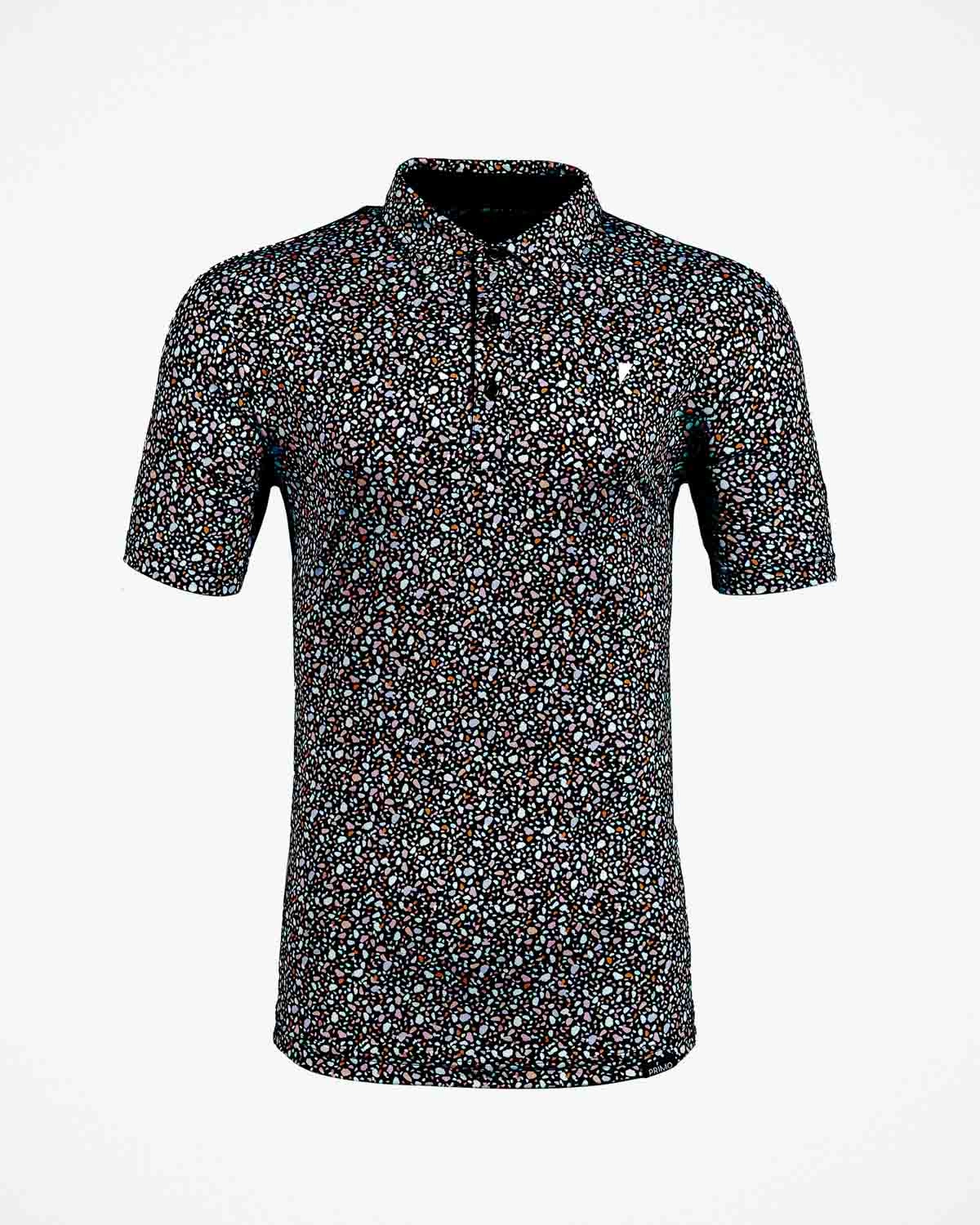 Black Stained Glass Classic Polo Tagless Collar Raw Edge Detail