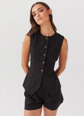 LayeredCuff Born For Bordeaux Linen Vest - Black