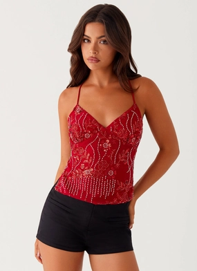 Buttery Soft Feel Kamilla Sequin Cami Top - Red