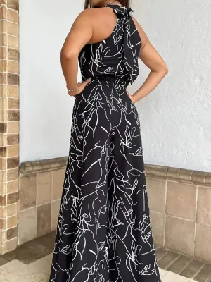 Abstract Print Sleeveless Jumpsuit
