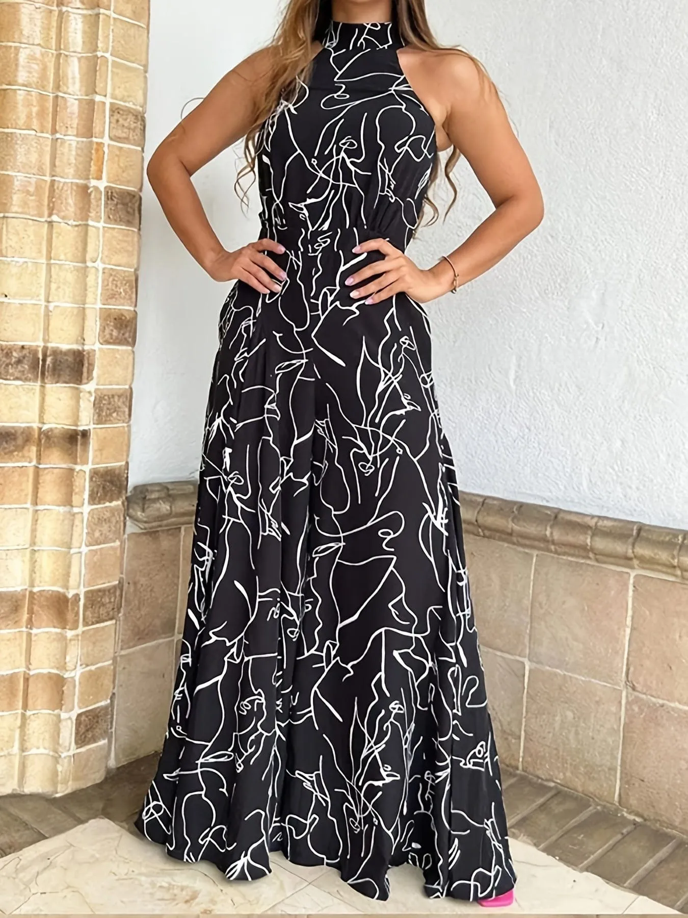 Abstract Print Sleeveless Jumpsuit