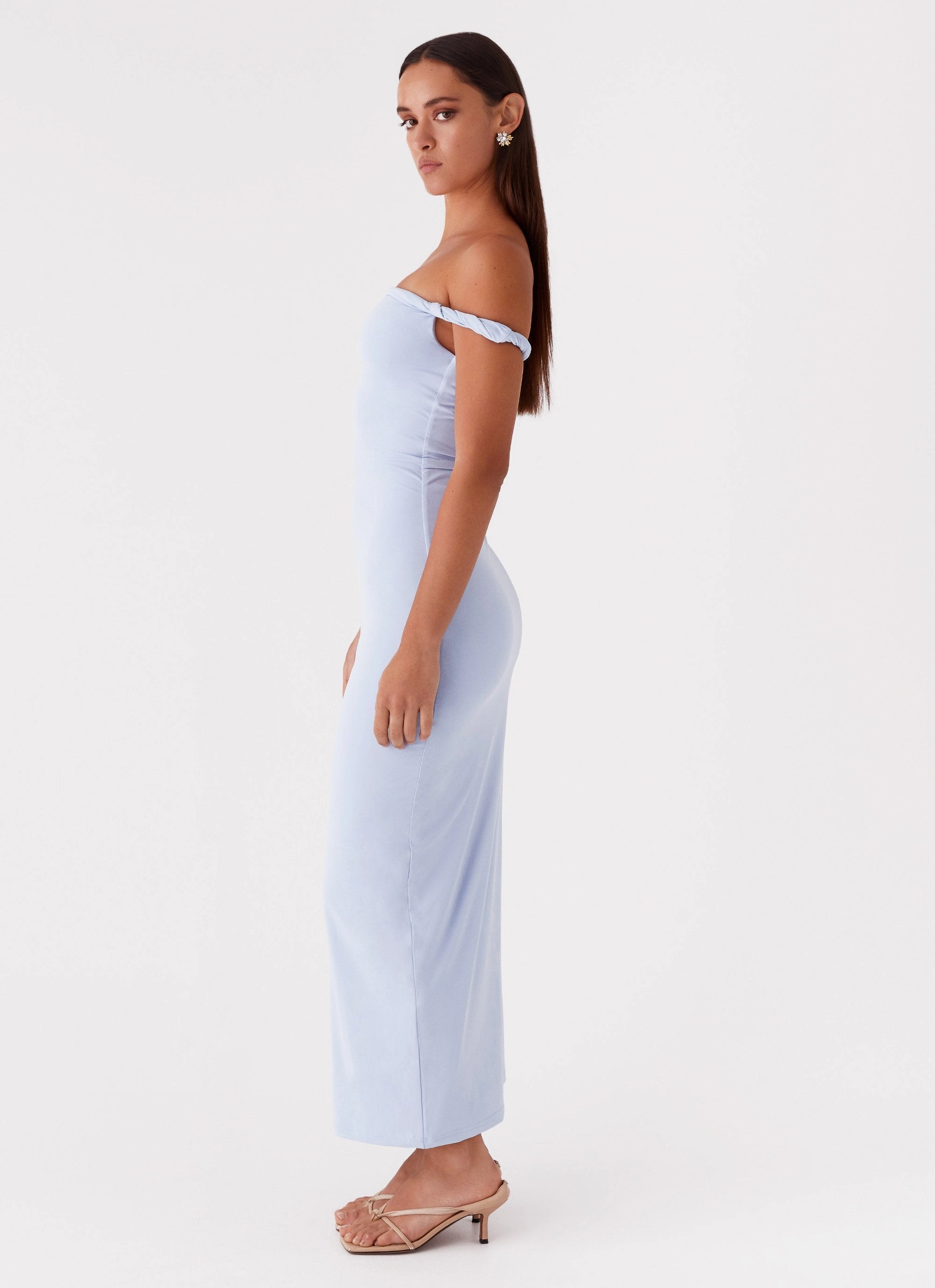 Stylish Waistband Classic Edge Arabella Twist Shoulder Maxi Dress - Blue