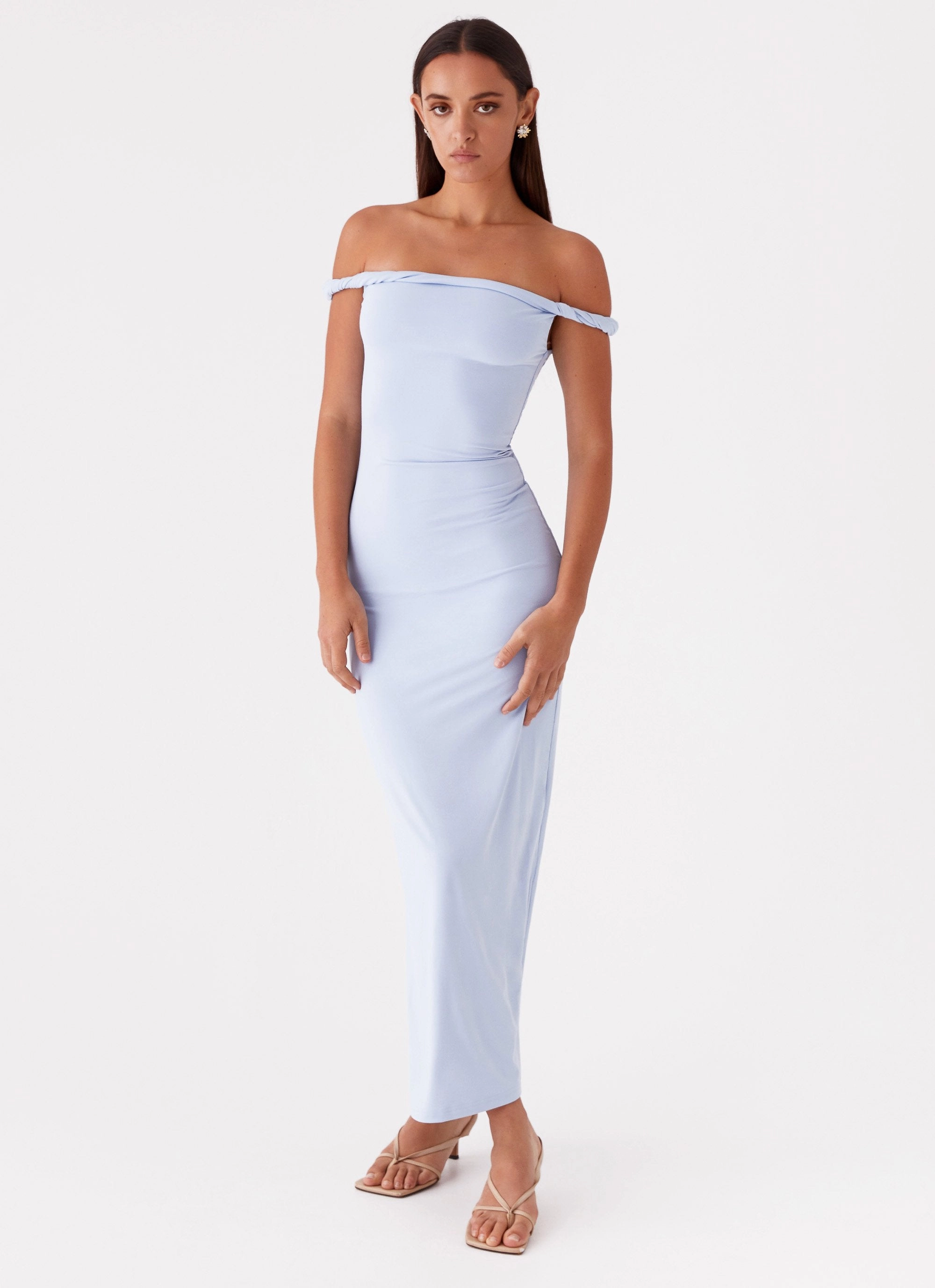 Street Casual Arabella Twist Shoulder Maxi Dress - Blue