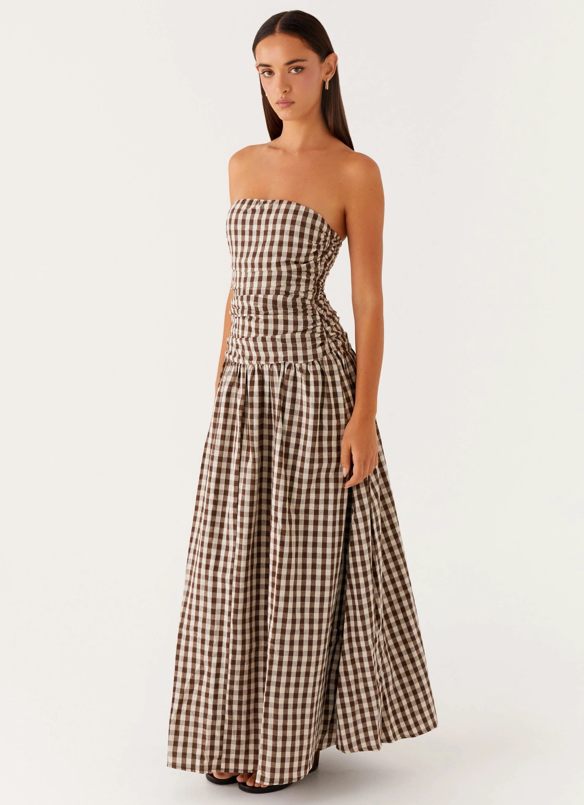 Shape Retention Carmel Maxi Dress - Brown Gingham