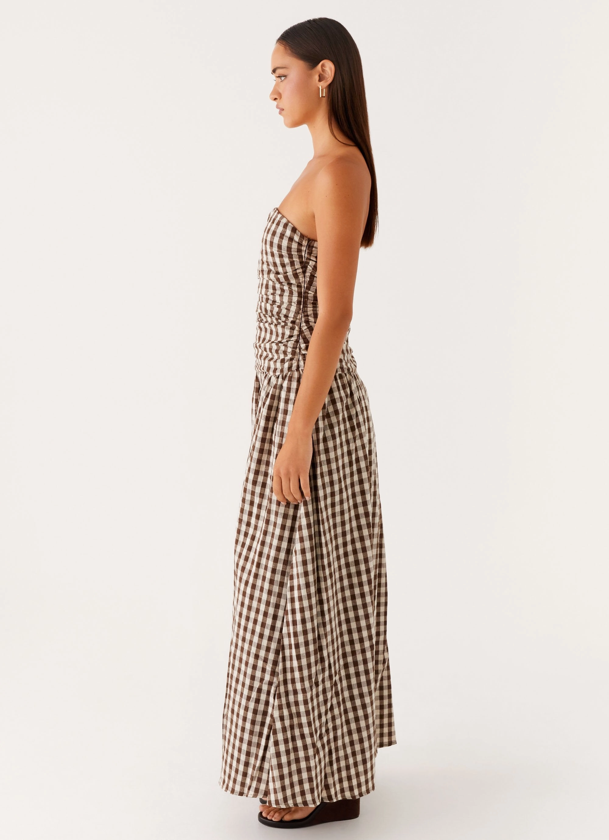 effortless grace Carmel Maxi Dress - Brown Gingham