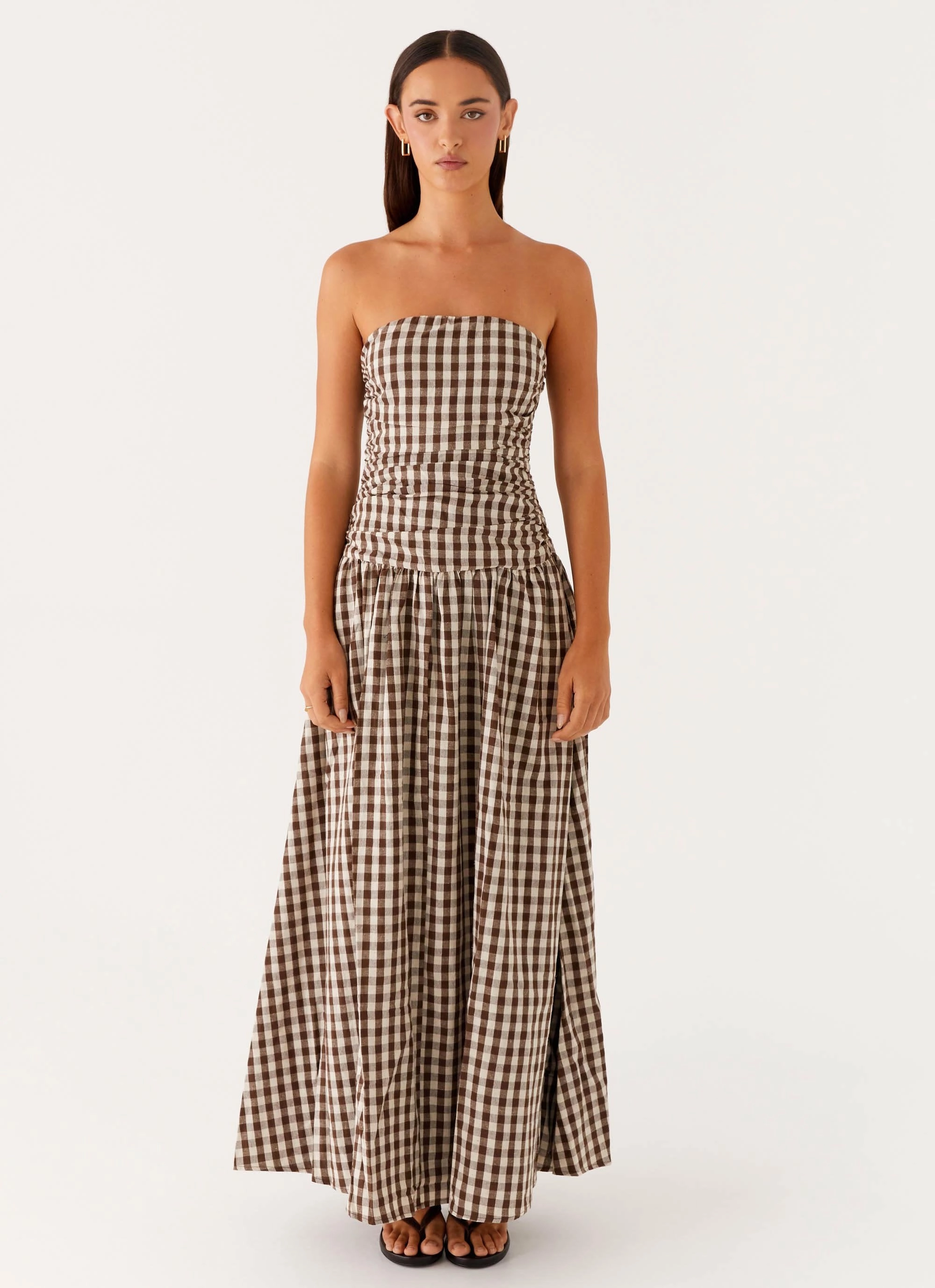 Cozy Comfort Carmel Maxi Dress - Brown Gingham
