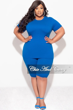 smooth zipper Performance Comfort Final Sale Plus Size 2pc Short Set in Royal Blue