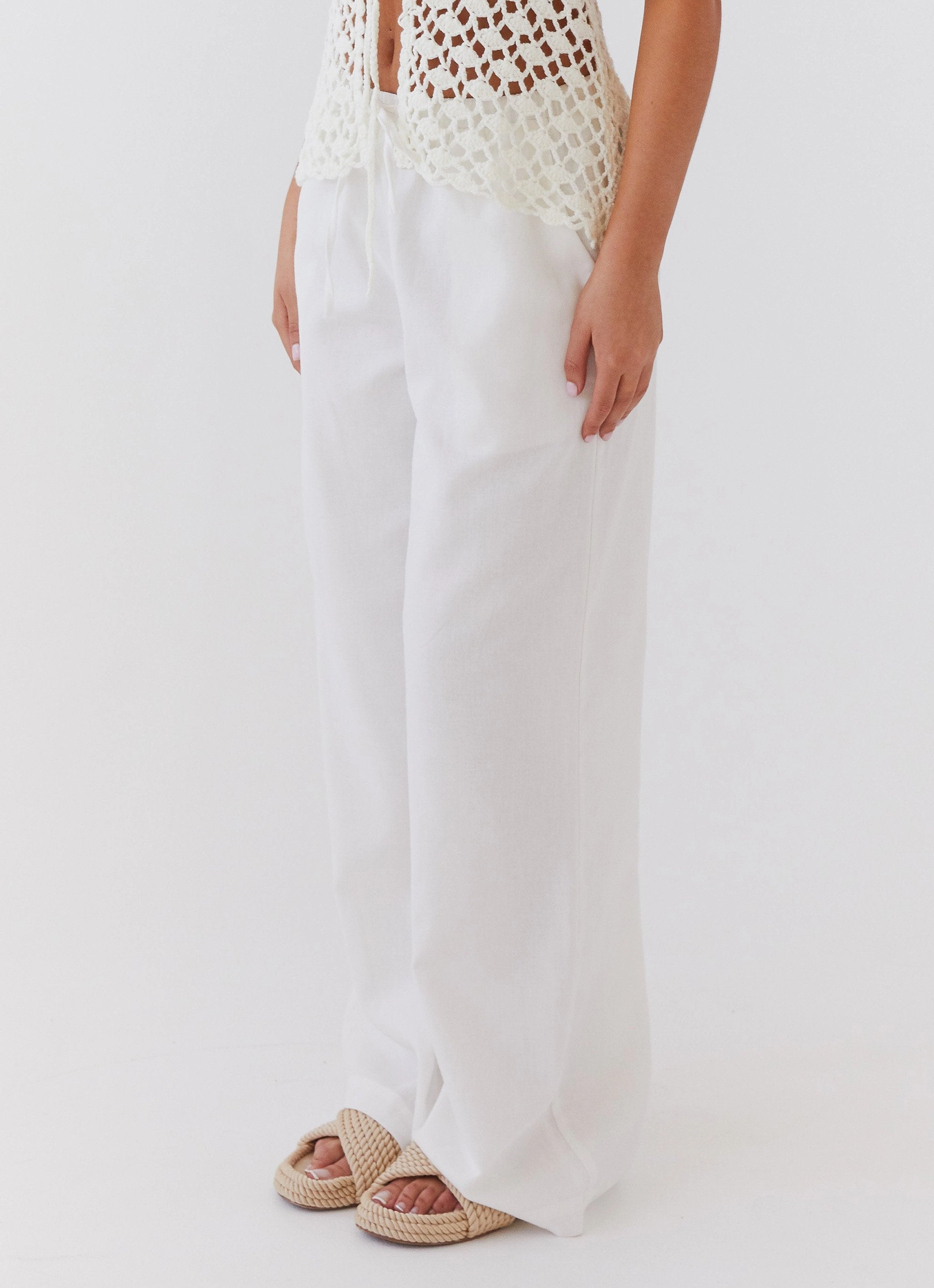 Stretchable Wear Fresh Face Linen Pants - White