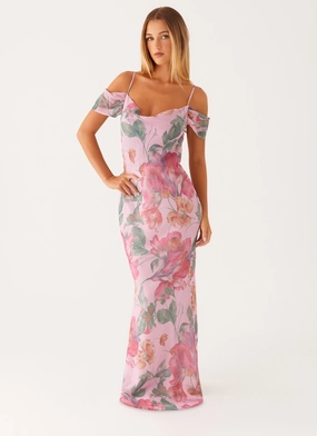 Gentle Texture Seline Maxi Dress - Pink Floral
