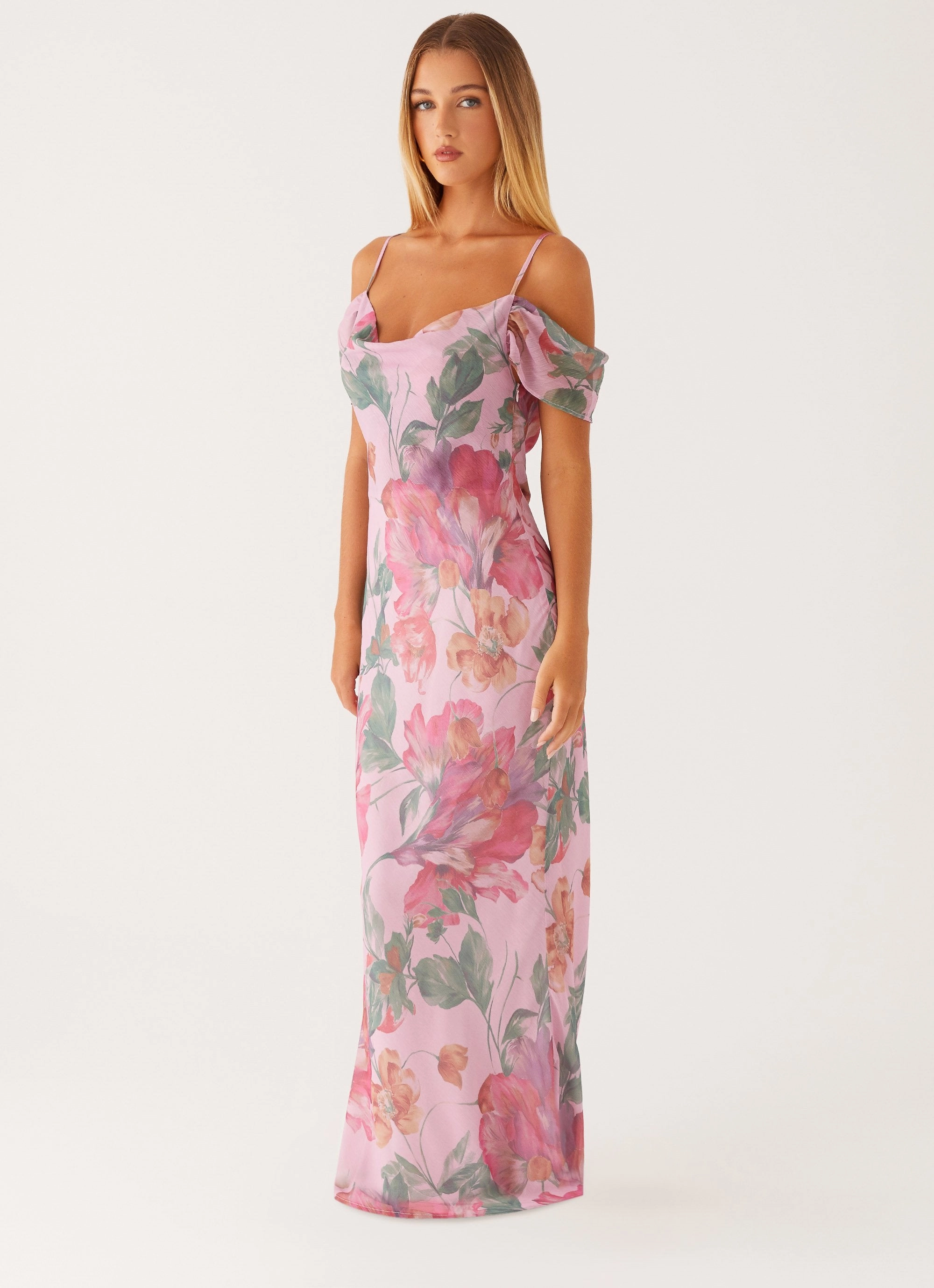 Seline Maxi Dress - Pink Floral Fashionable Look