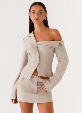 Looking Good Off Shoulder Blazer - Pebble Simple Comfort