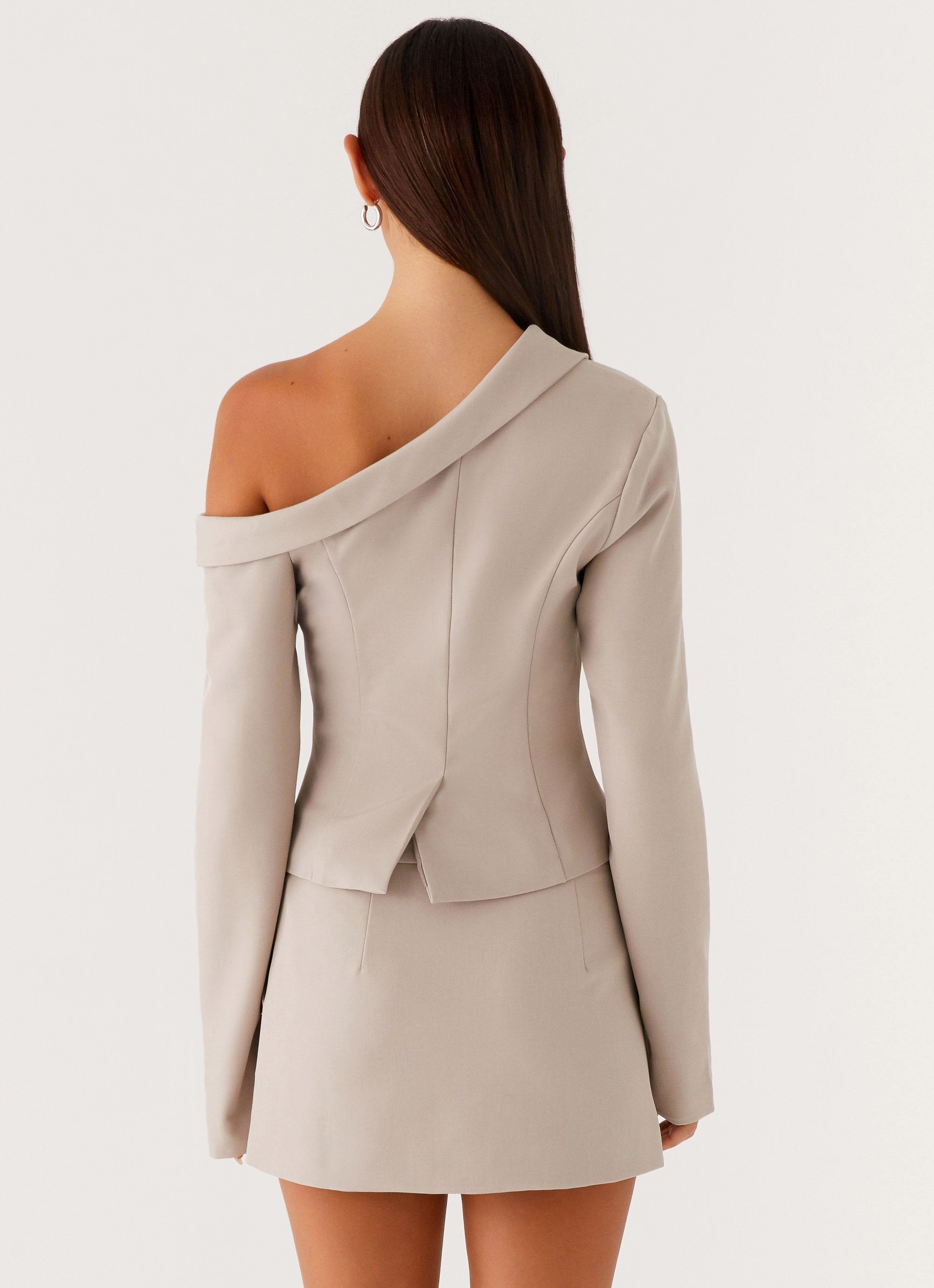 Windproof Construction Looking Good Off Shoulder Blazer - Pebble