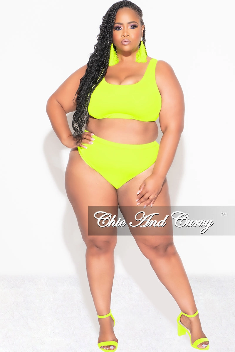 Final Sale Plus Size Bikini Set in Neon Yellow Detachable belt