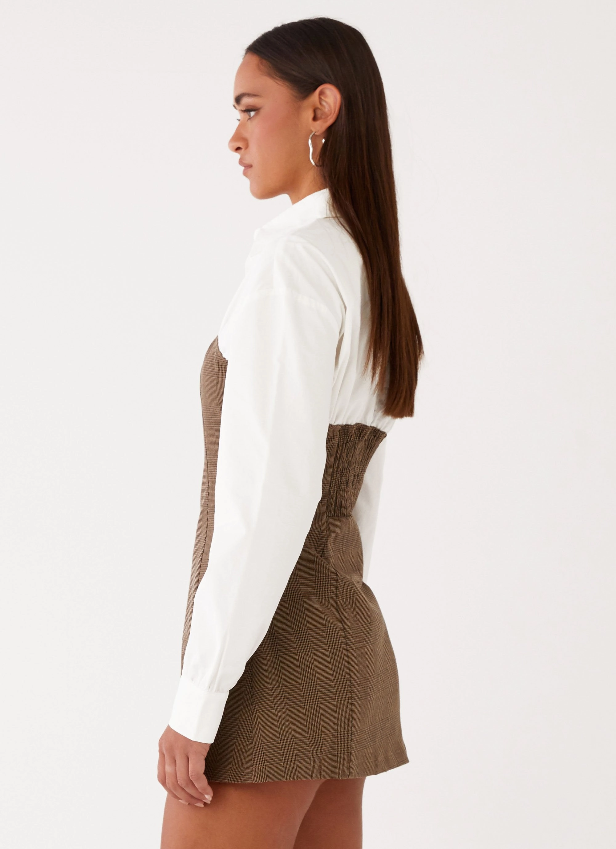 Adelaide Shirt Mini Dress - Brown Chic Waistband Design