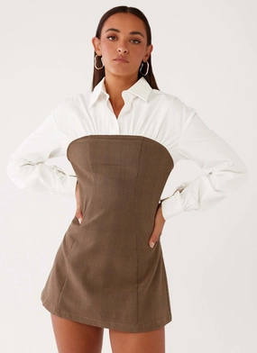 Walk Mood Flattering Look Adelaide Shirt Mini Dress - Brown