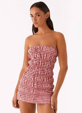 Contrast-Piping Adele Mini Dress - Red Gingham